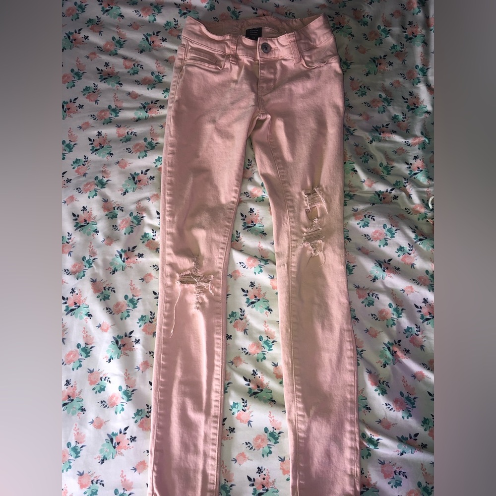 Extra small Vanity distressed baby pink skinny jeans